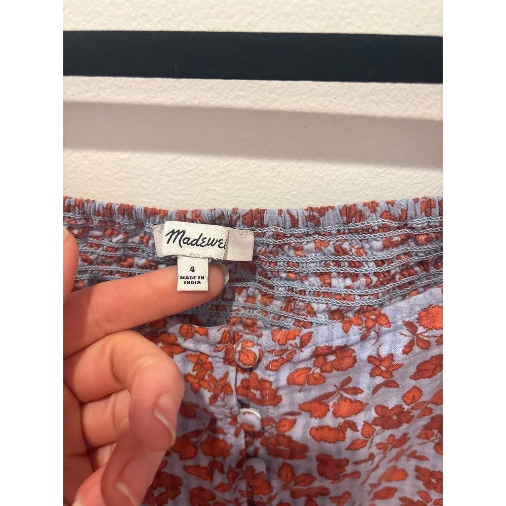 Madewell Button-Front Smocked-Back Top in Piccola‎ Floral Size 4